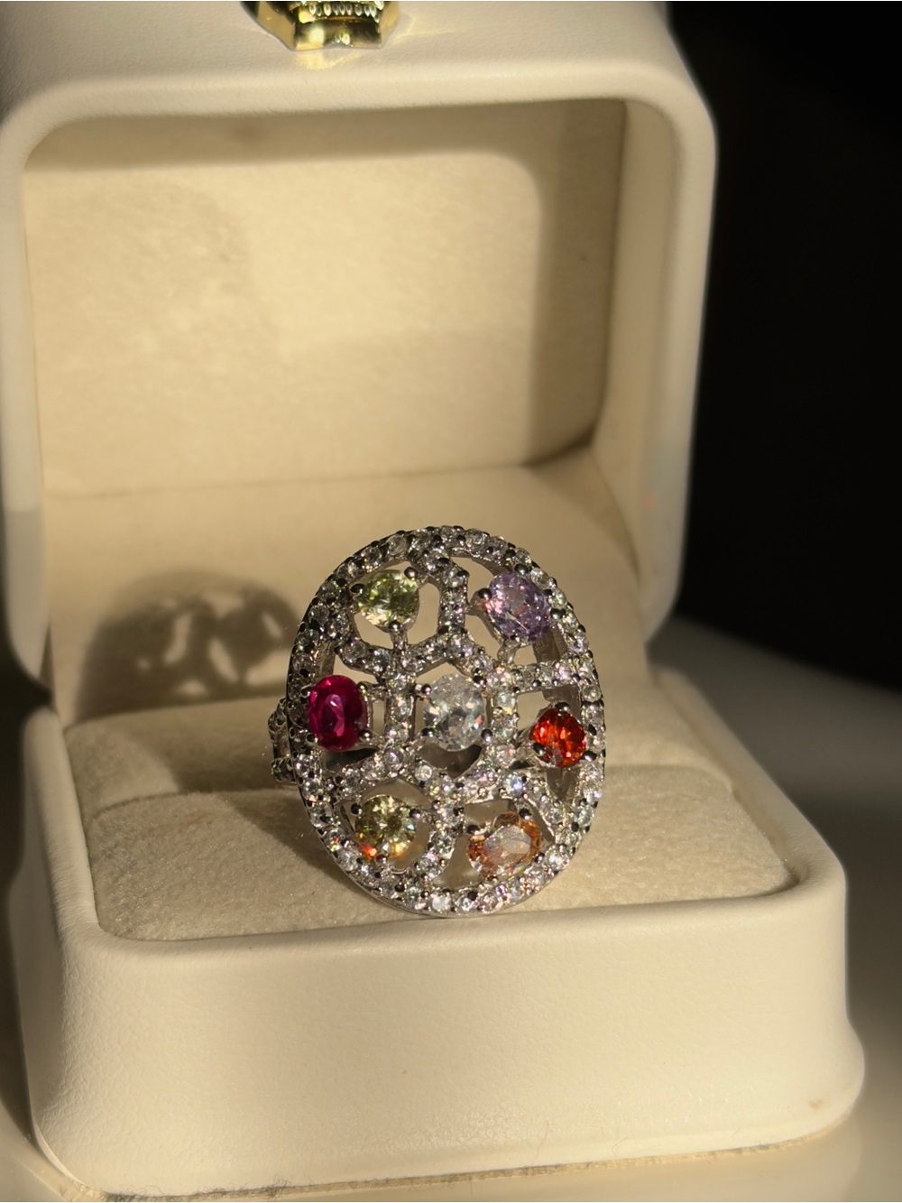 Natural multi gemstone ruby, amethyst citrine sterling 925 ring